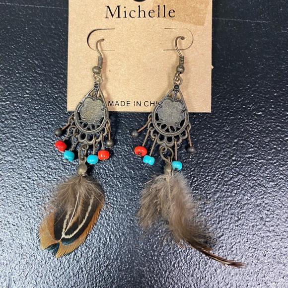 Michele Jewelry - Michele Colorful Beaded Feather Earrings